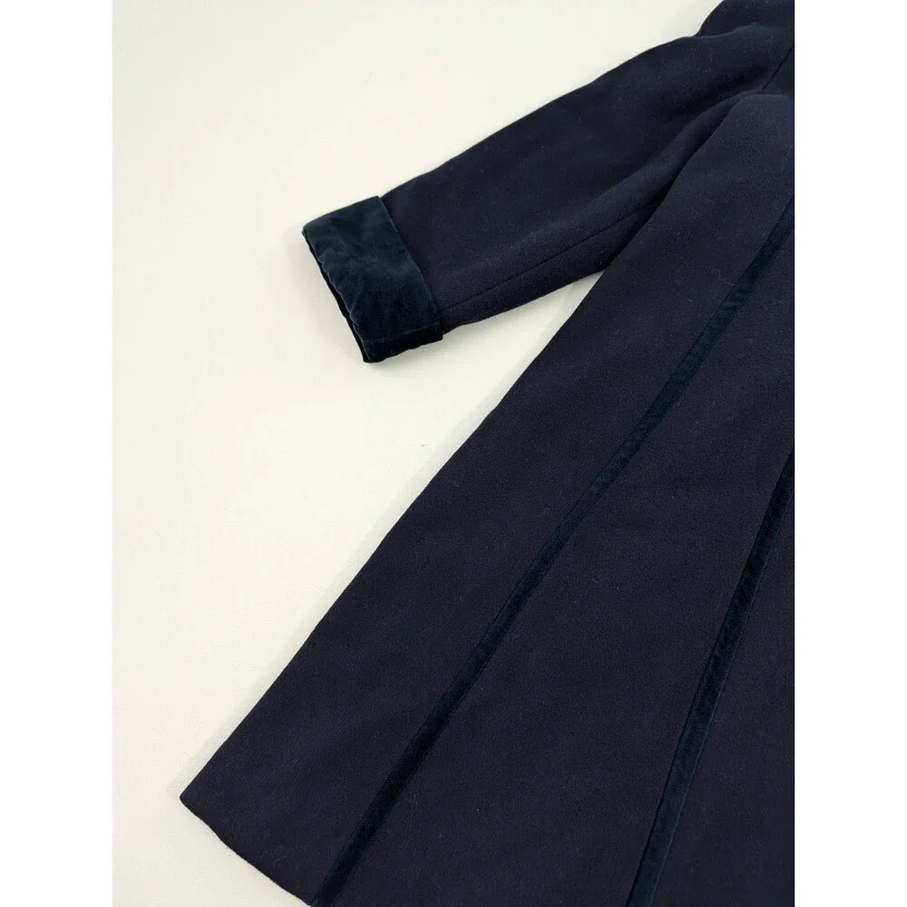 Vintage Rothschild Pea Coat Girls 10 Navy Blue Wool Dress Velvet Collar Overcoat